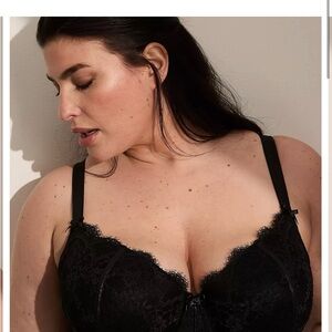 Cacique Faux-Leather Lightly Lined Longline Balconette Bra Black NWT! - [44D]